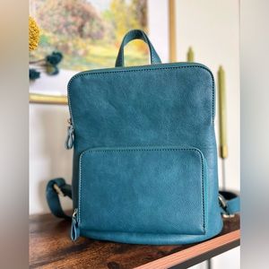 Vegan Leather Mini Backpack Purse (Blue)